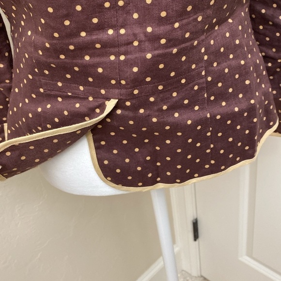 Tailored Linen blazer Women’s 6 suit jacket lined office Rockabilly Brown dot - Picture 6 of 10